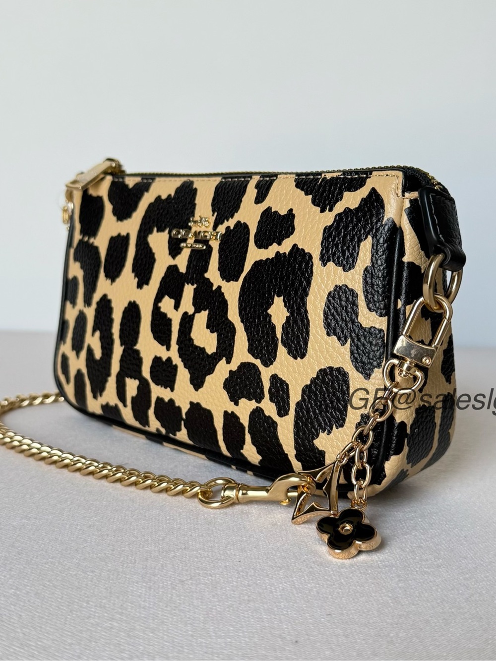 NWT Coach Nolita 19 Wristlet Small Bag Leopard Print Black Tan + extender
